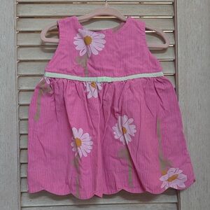 Lilly Pulitzer Pink Floral/daisy/green ribbon waist. Baby Girl Dress 6-12 months